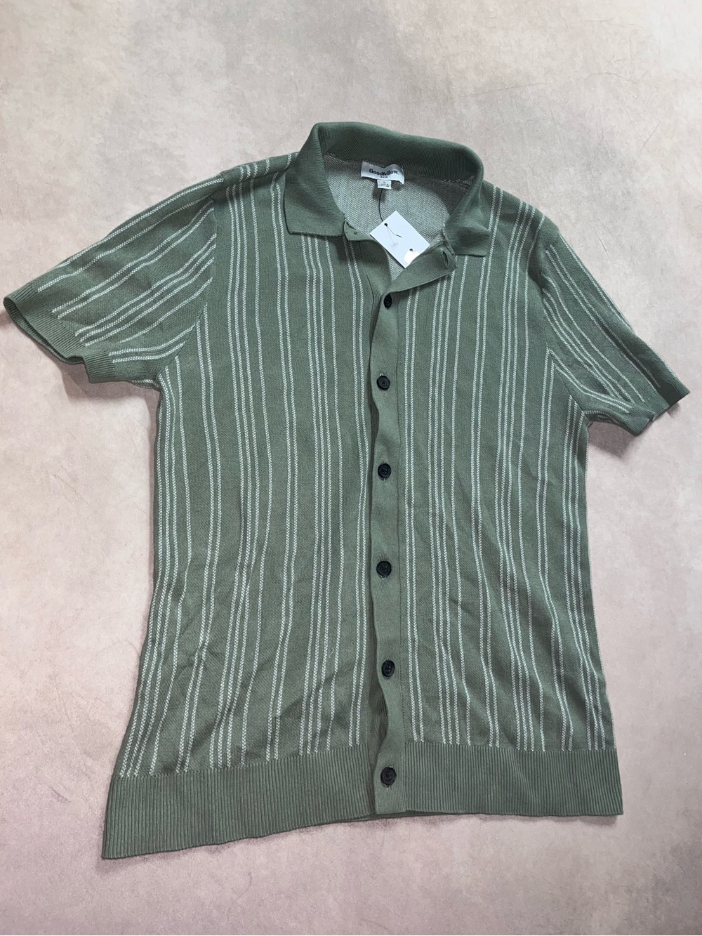 Goodfellow Co Olive Green Short-Sleeve Knit Button-Up Shirt 100% Cotton